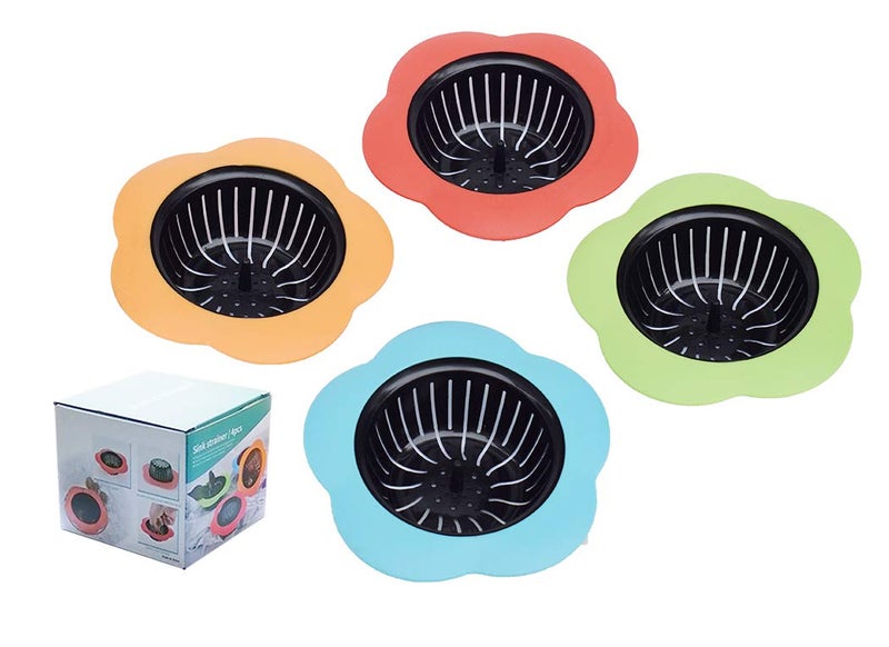 Tmflove Kitchen Sink Strainer 4 Pack, Pouring strainersï¼ŒDrain FilterLarge Wide Rim 4.5" Diameter (4.5" Diameter, 4 Color) - Image 1
